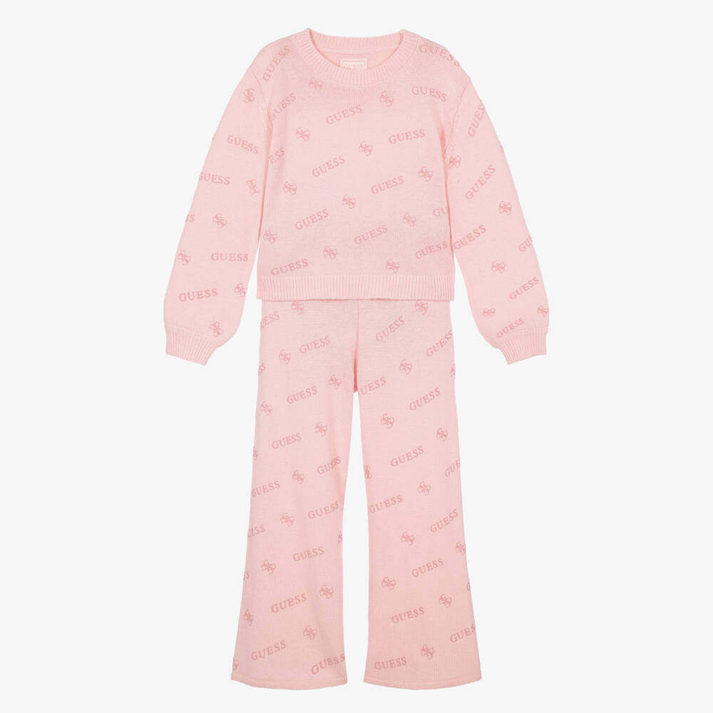 Guess-Girls Pink Logo Knit Trouser Set | Childrensalon
