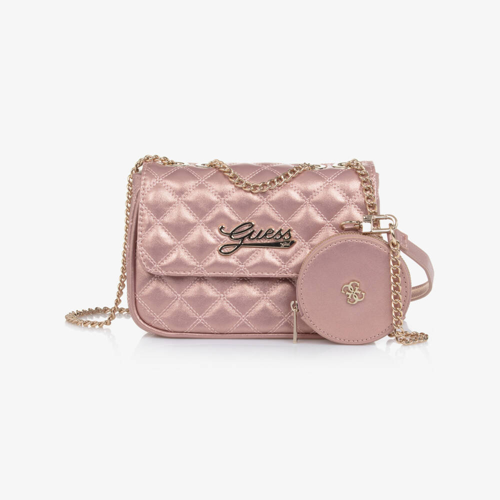 Guess-Girls Pink Quilted Faux Leather Shoulder Bag (20cm) | Childrensalon