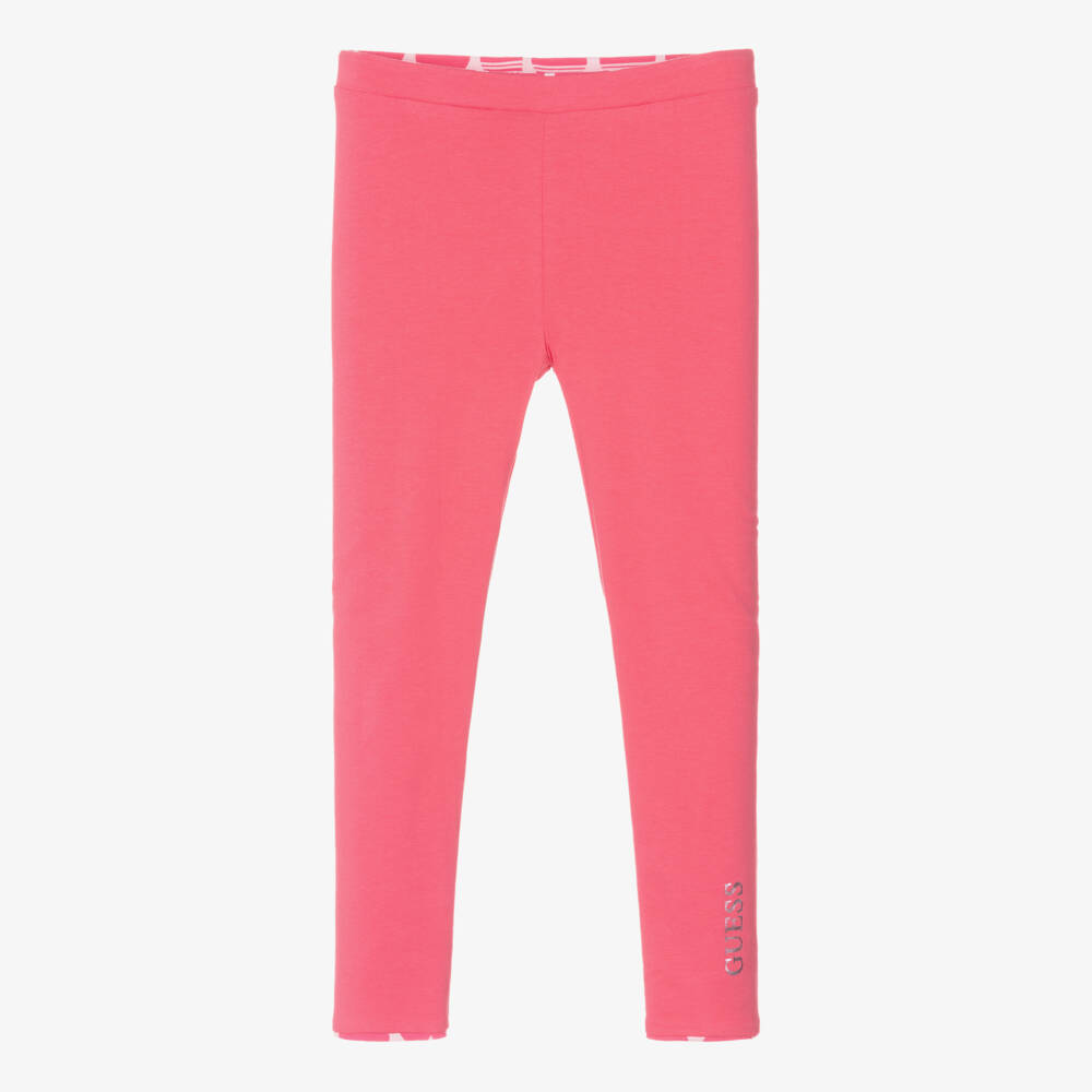 Guess-Girls Pink Reversible Cotton Heart Leggings | Childrensalon