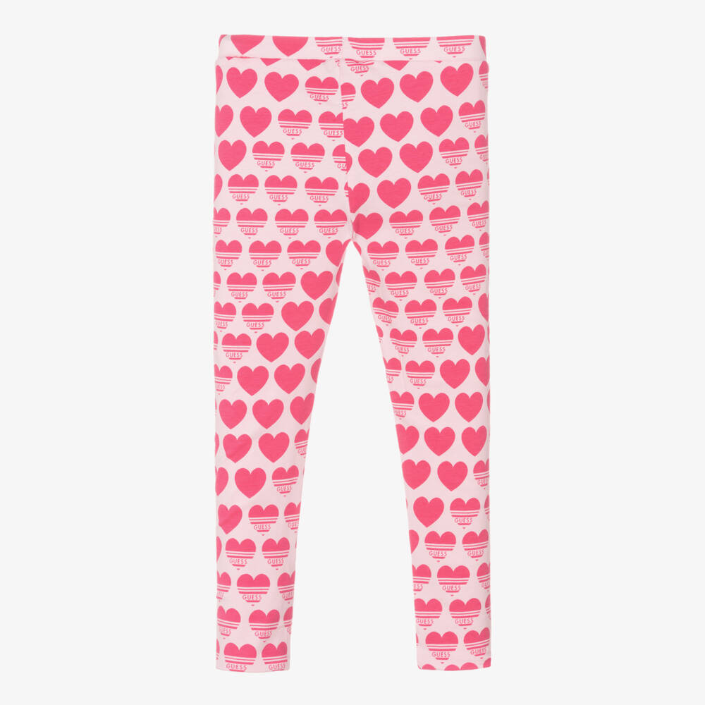Guess-Girls Pink Reversible Cotton Heart Leggings | Childrensalon
