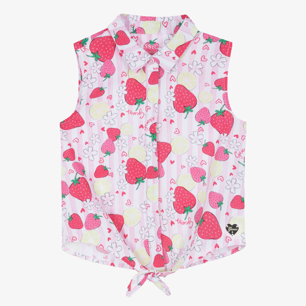 Guess-Girls Pink Striped Blouse with Strawberry & Lemon Print | Childrensalon