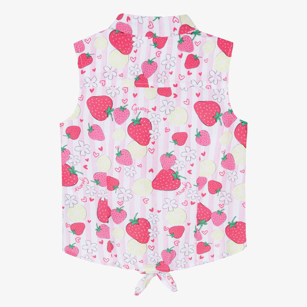 Guess-Girls Pink Striped Blouse with Strawberry & Lemon Print | Childrensalon