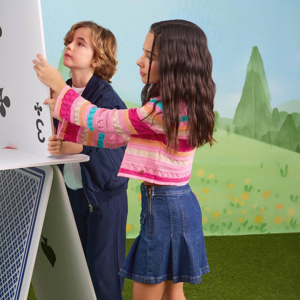 Guess-Girls Pink Striped Cotton Knit Cardigan | Childrensalon