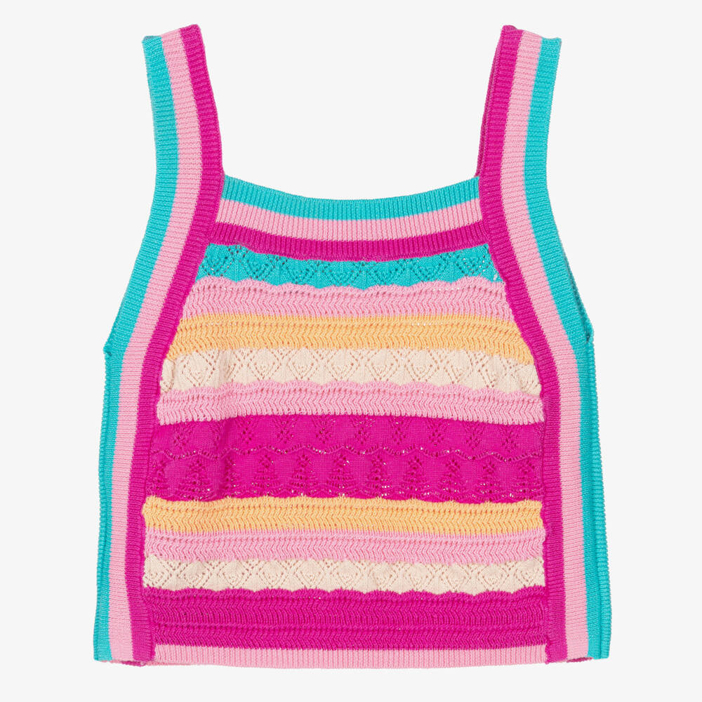 Guess-Girls Pink Striped Cotton Knit Strappy Top | Childrensalon