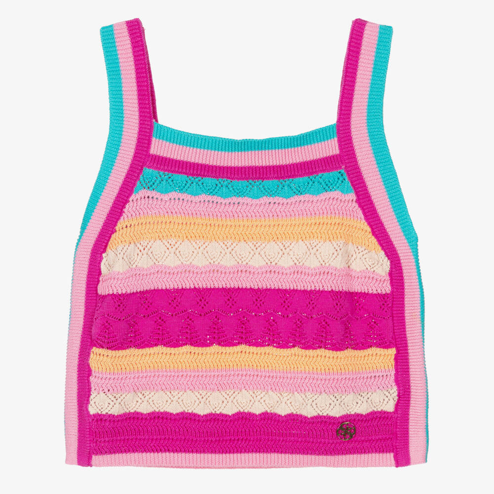 Guess-Girls Pink Striped Cotton Knit Strappy Top | Childrensalon