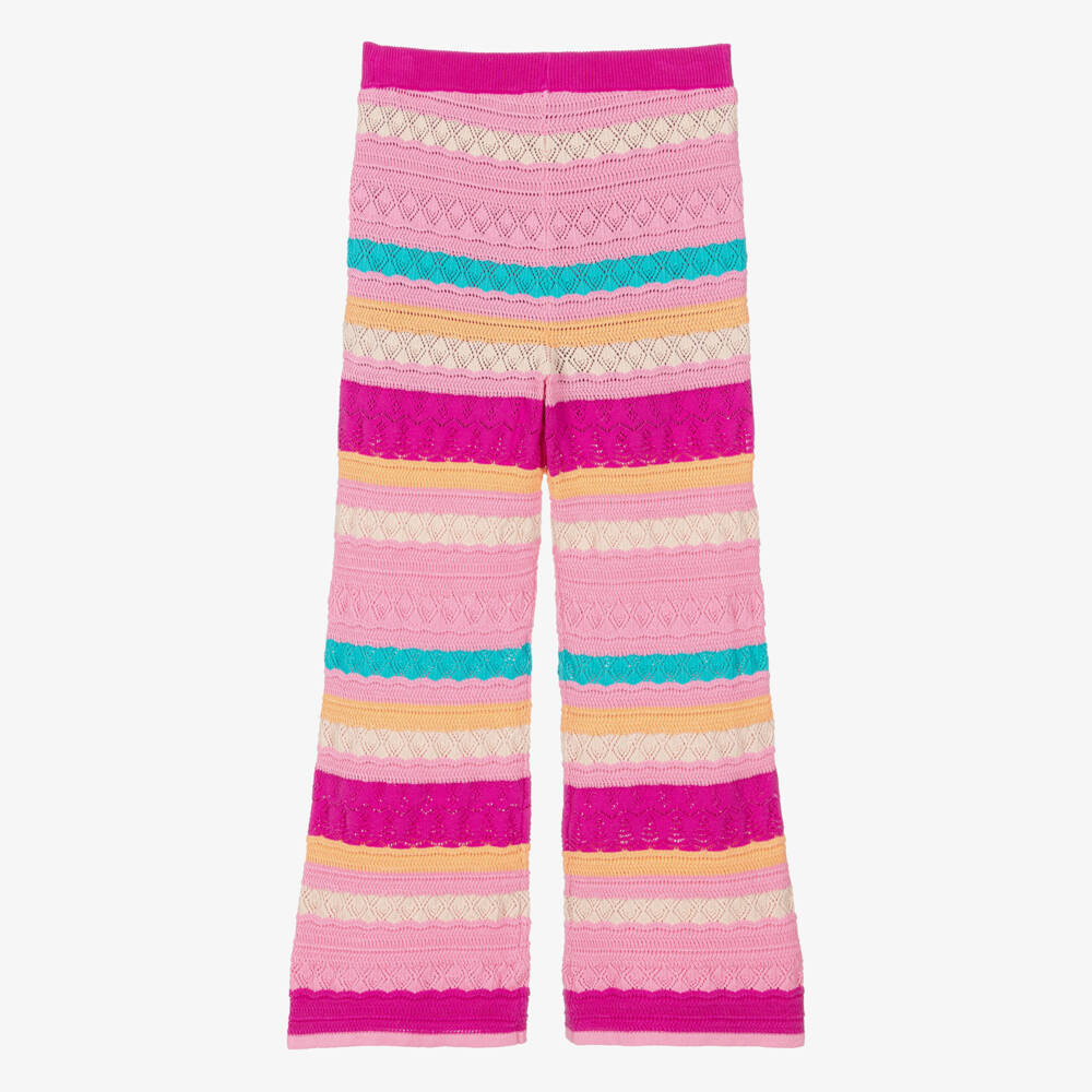 Guess-Girls Pink Striped Cotton Knit Trousers | Childrensalon