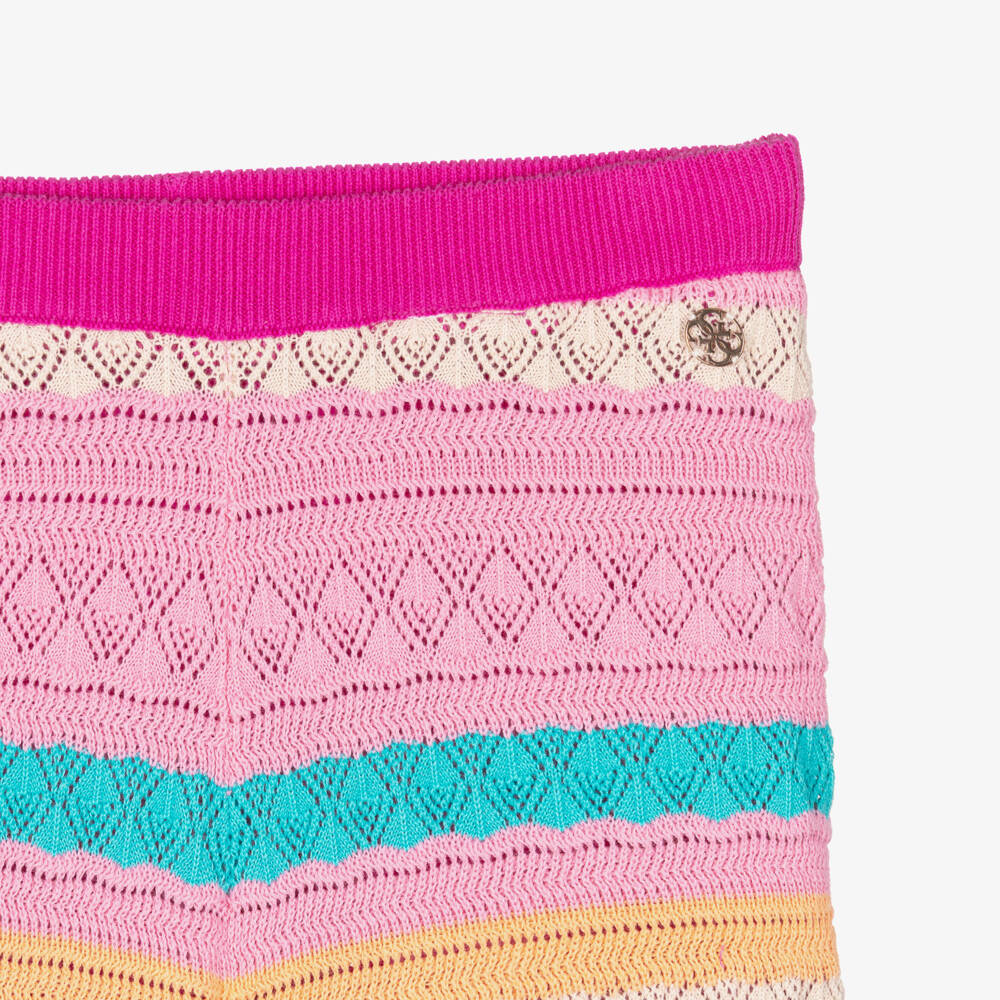 Guess-Girls Pink Striped Cotton Knit Trousers | Childrensalon