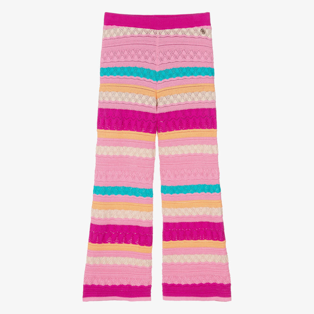 Guess-Girls Pink Striped Cotton Knit Trousers | Childrensalon