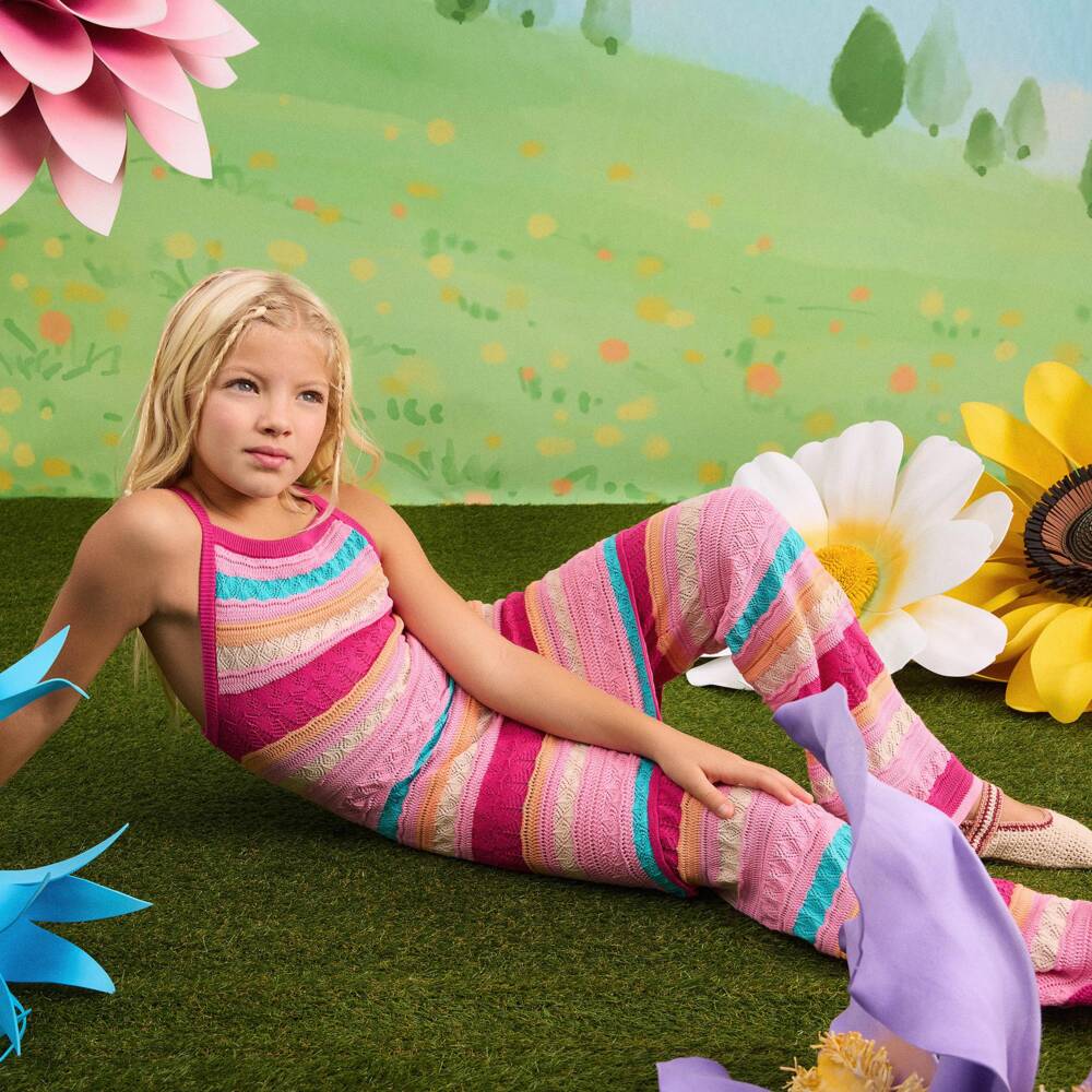 Guess-Girls Pink Striped Cotton Knit Trousers | Childrensalon