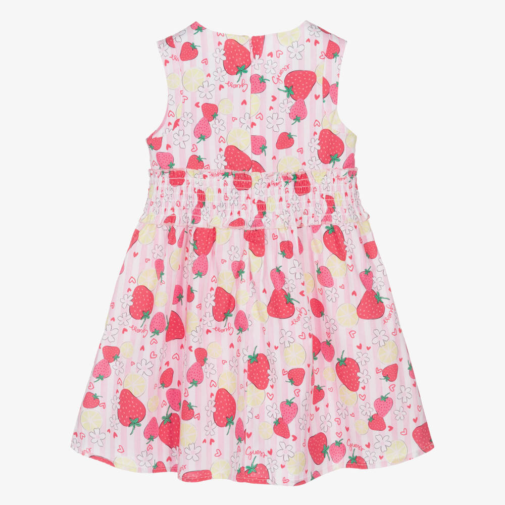 Guess-Girls Pink Striped Cotton Strawberry Print Dress | Childrensalon