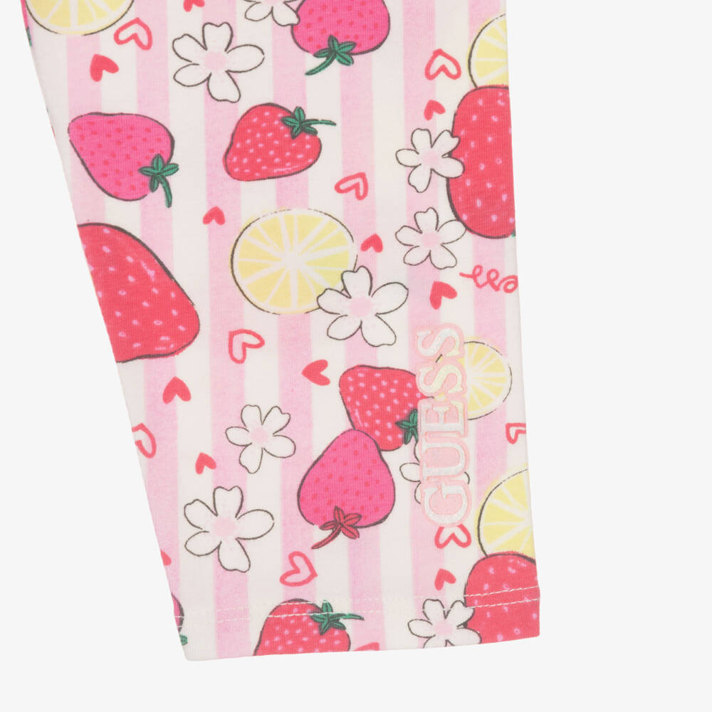 Guess-Girls Pink Striped Cotton Strawberry Print Leggings Set | Childrensalon