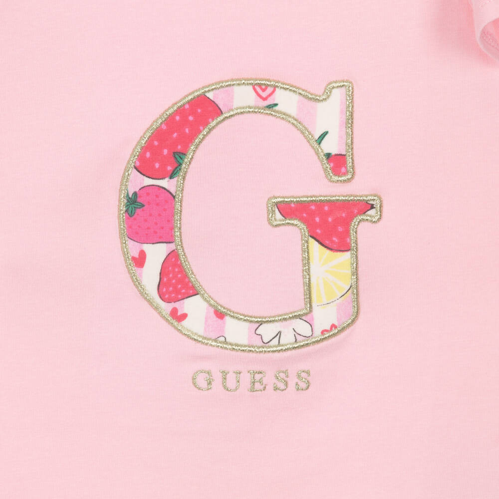 Guess-Girls Pink Striped Cotton Strawberry Print Leggings Set | Childrensalon