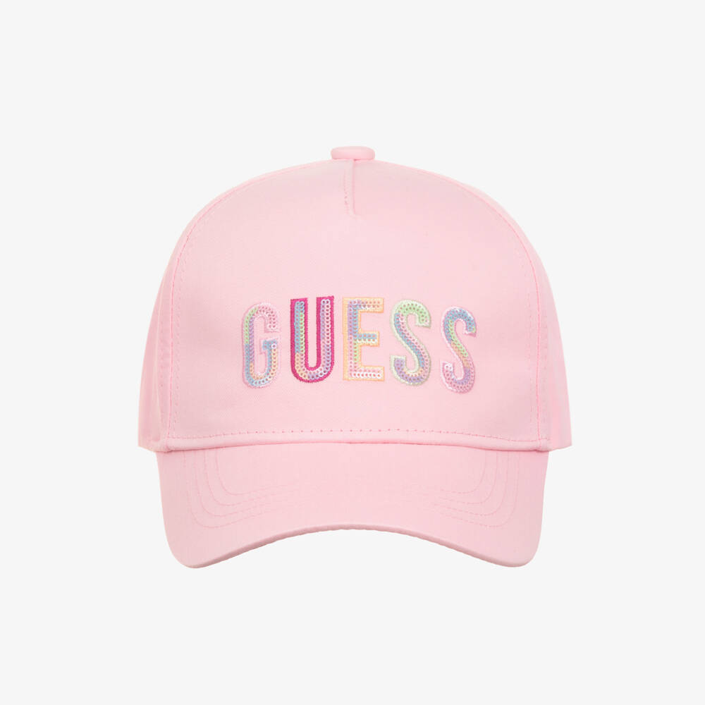 Guess-Girls Pink Twill Cotton Cap with Sequined Logo | Childrensalon