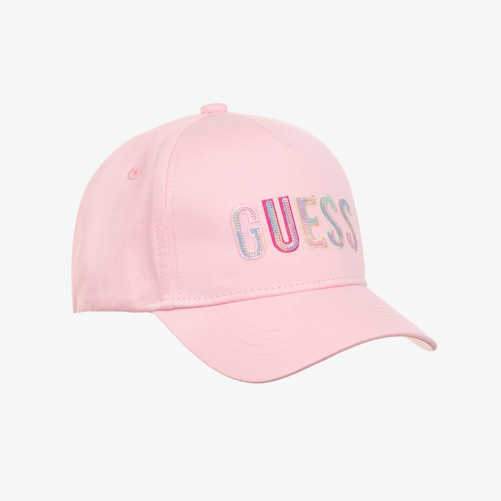 Guess-Girls Pink Twill Cotton Cap with Sequined Logo | Childrensalon
