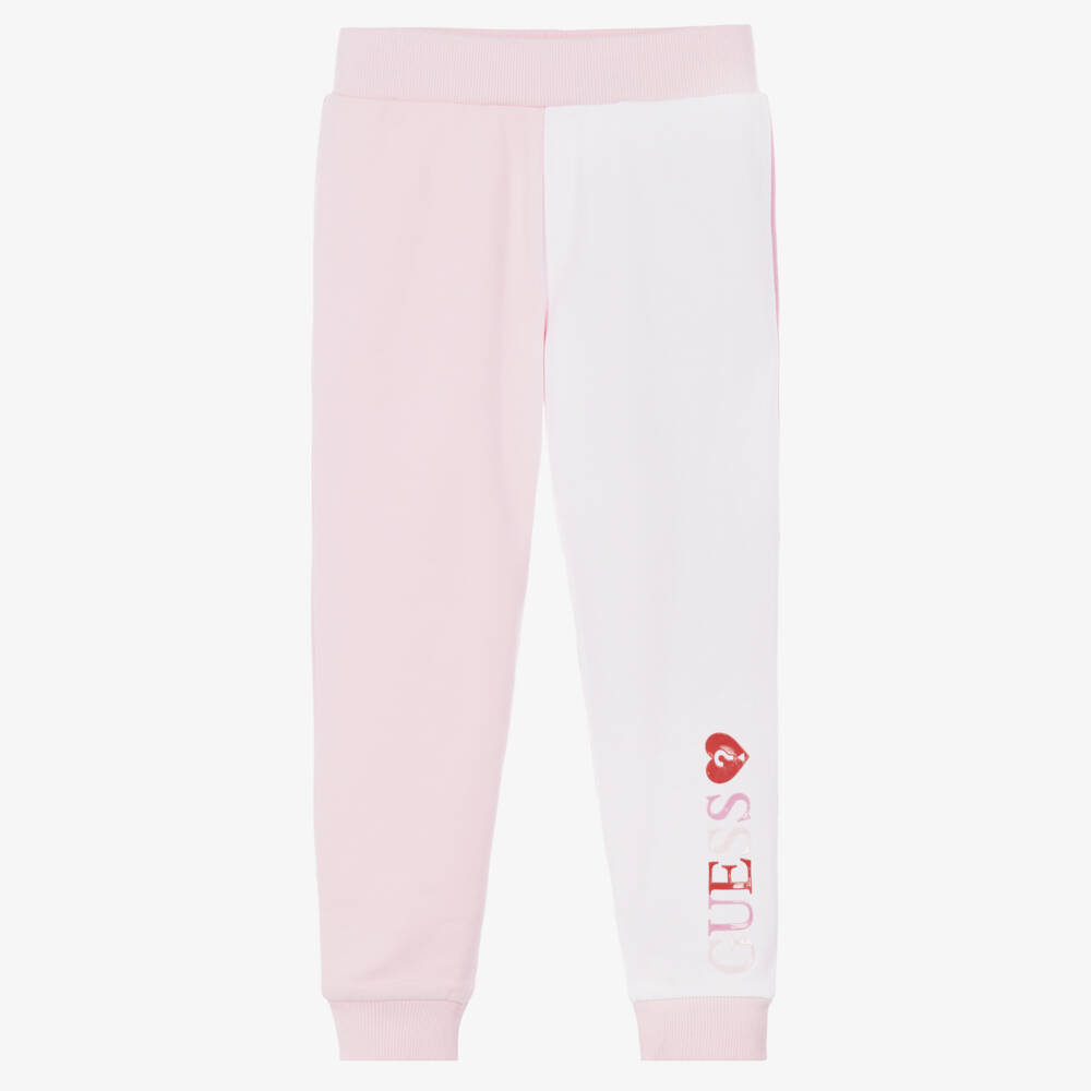 Guess-Girls Pink & White Cotton Jersey Joggers | Childrensalon