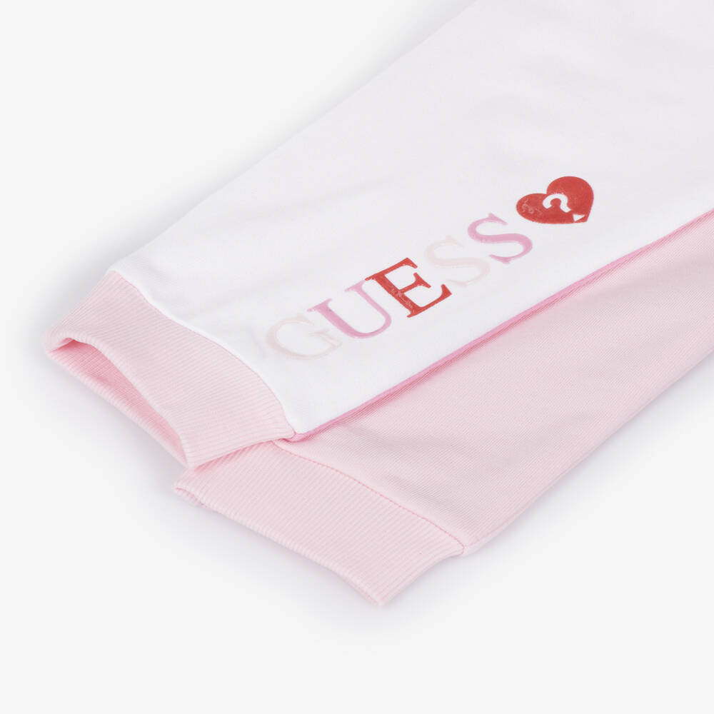 Guess-Girls Pink & White Cotton Jersey Joggers | Childrensalon