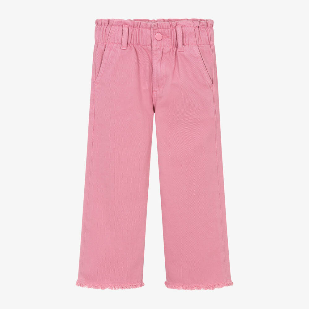 Girls Pink Solid Cotton Jeans