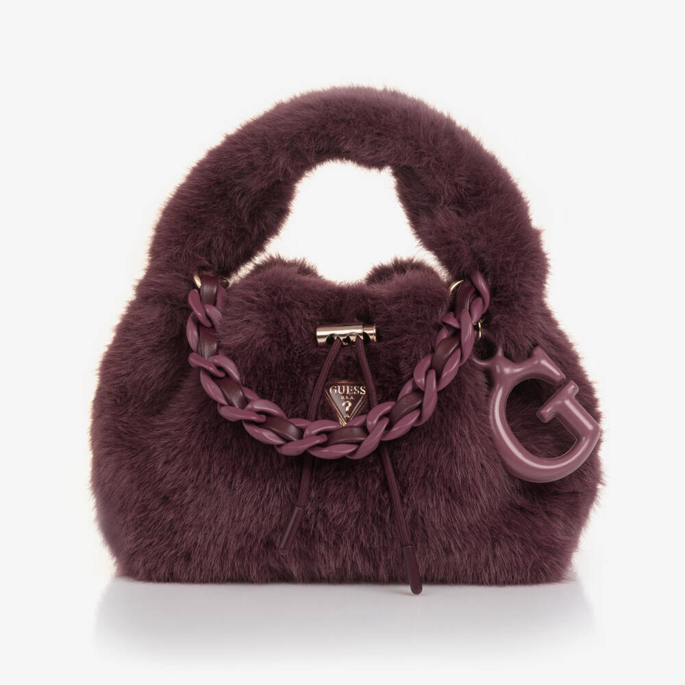 Guess-Girls Purple Faux Fur Handbag (28cm) | Childrensalon
