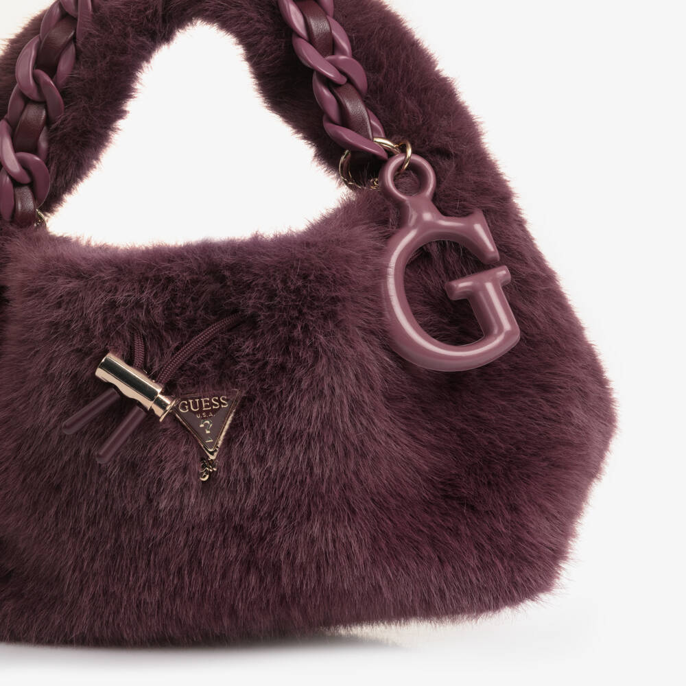 Guess-Girls Purple Faux Fur Handbag (28cm) | Childrensalon