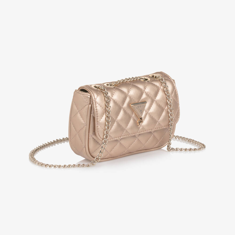 Guess-Girls Quilted Gold Faux Leather Shoulder Bag (19cm) | Childrensalon