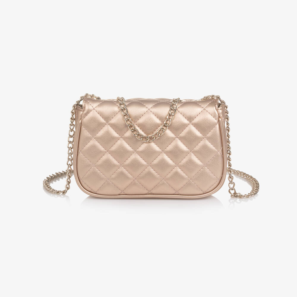 Guess-Girls Quilted Gold Faux Leather Shoulder Bag (19cm) | Childrensalon