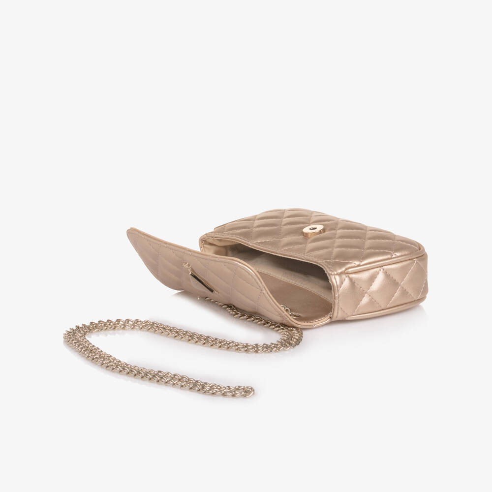 Guess-Girls Quilted Gold Faux Leather Shoulder Bag (19cm) | Childrensalon