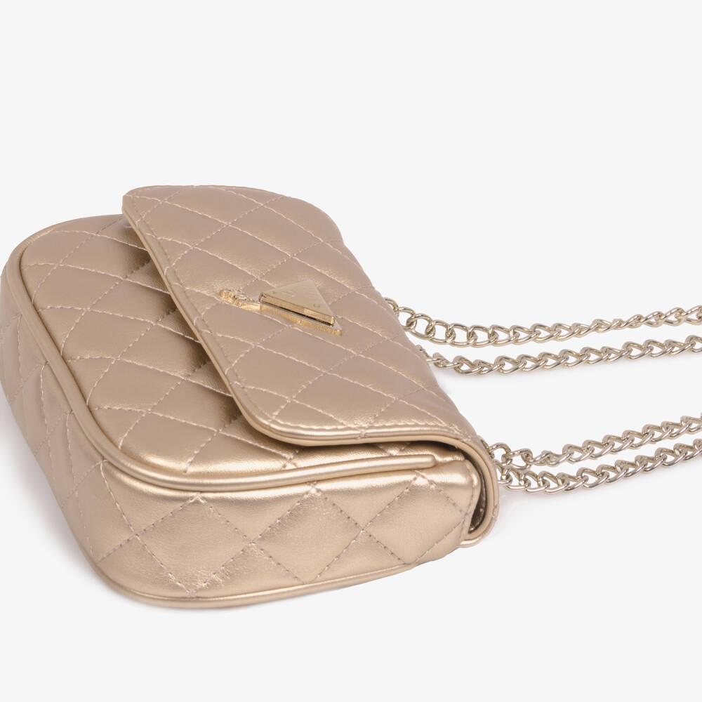 Guess-Girls Quilted Gold Faux Leather Shoulder Bag (19cm) | Childrensalon