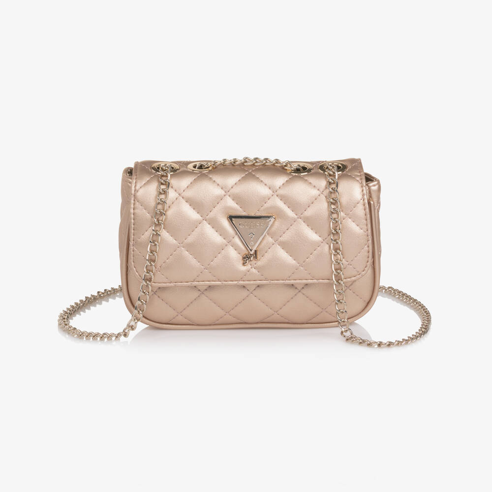 Guess-Girls Quilted Gold Faux Leather Shoulder Bag (19cm) | Childrensalon