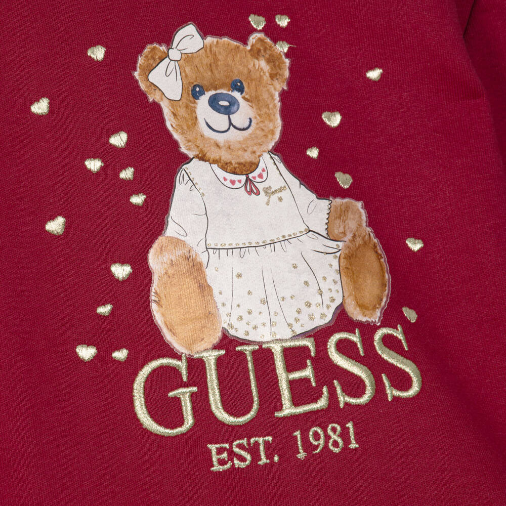 Guess-Girls Raspberry Red Bear Sweatshirt | Childrensalon
