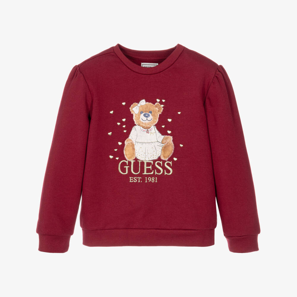 Guess-Girls Raspberry Red Bear Sweatshirt | Childrensalon