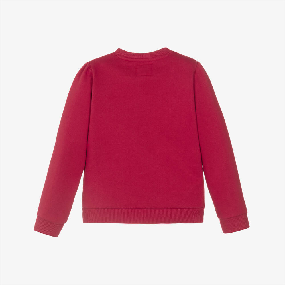 Guess-Girls Red Cotton Sweatshirt with Pink Embroidered Logo | Childrensalon