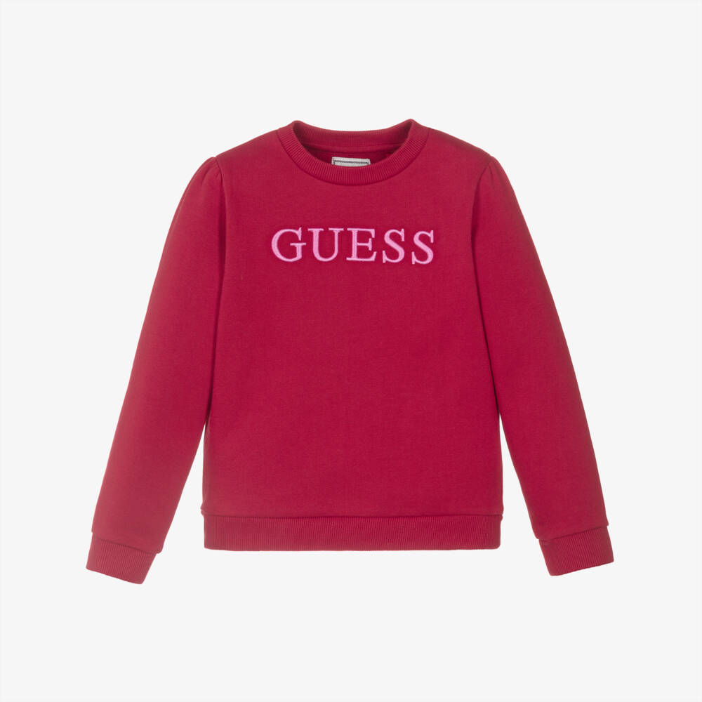 Guess-Girls Red Cotton Sweatshirt with Pink Embroidered Logo | Childrensalon