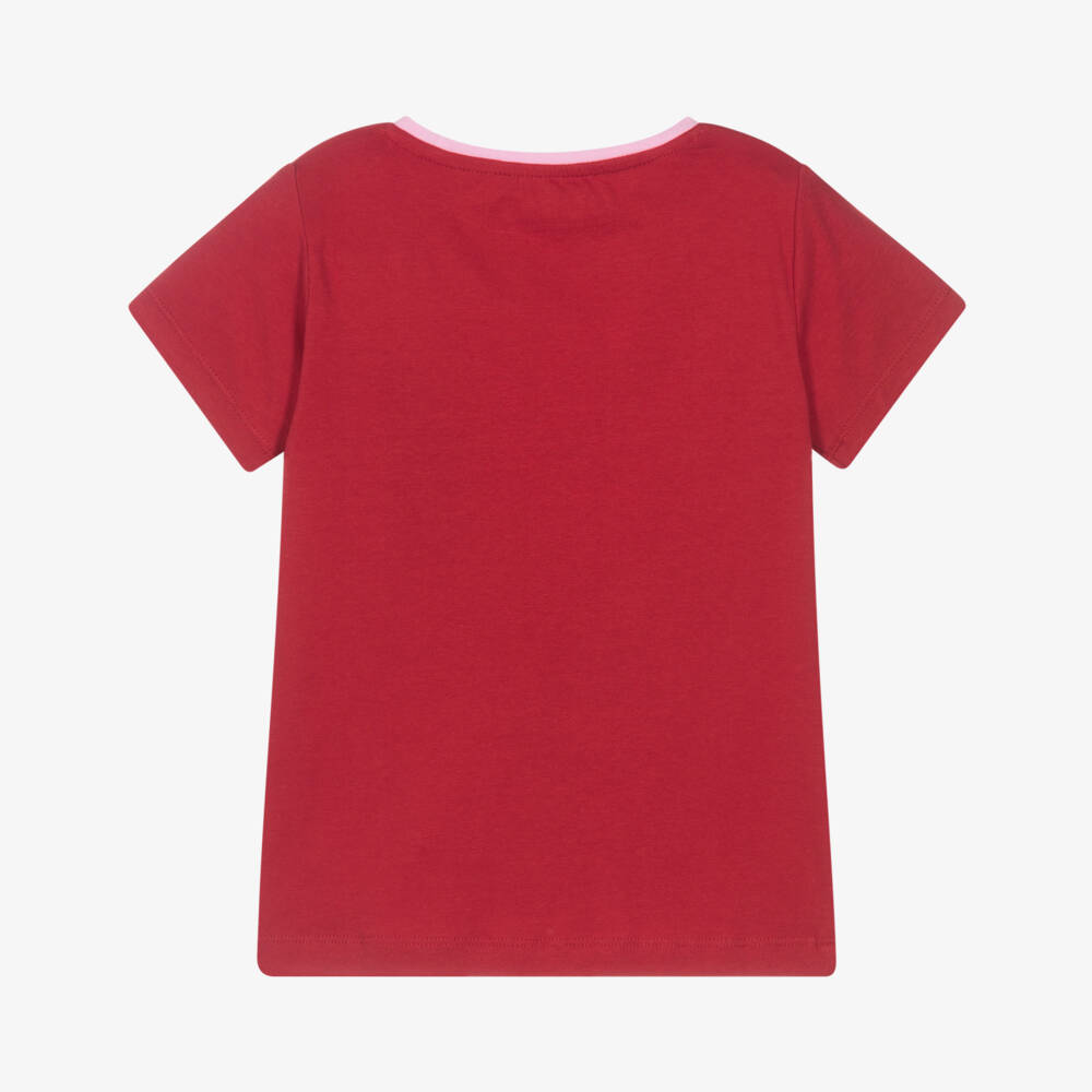 Guess-Girls Red Cotton T-Shirt with Sequinned Love Motif | Childrensalon