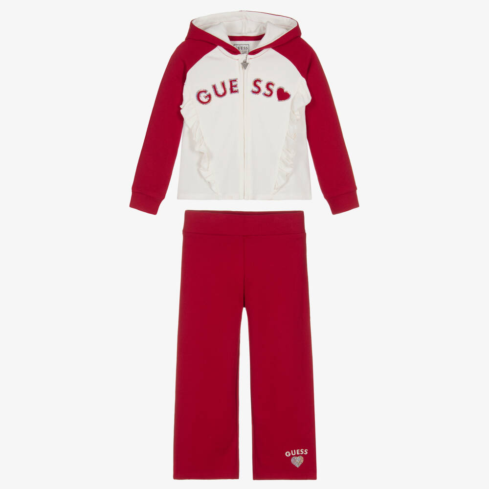 Guess-Girls Red & Ivory Cotton Jersey Tracksuit | Childrensalon