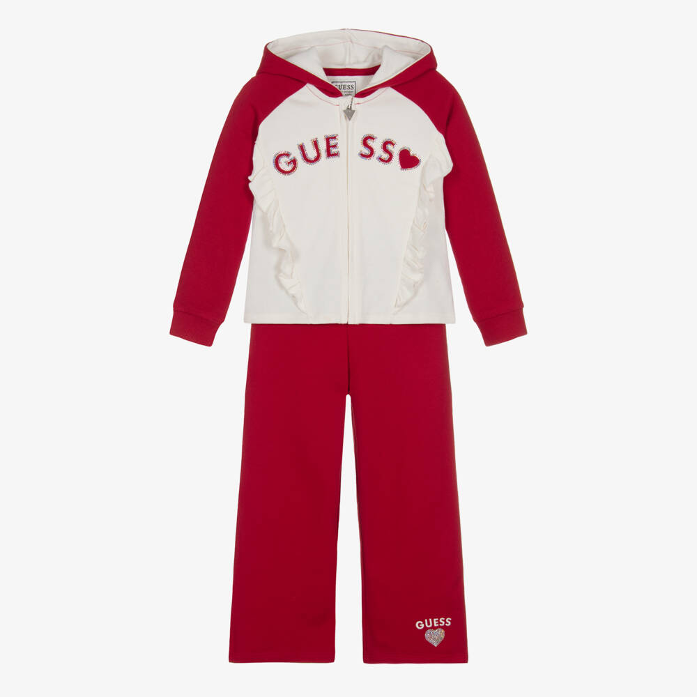 Guess-Girls Red & Ivory Cotton Jersey Tracksuit | Childrensalon