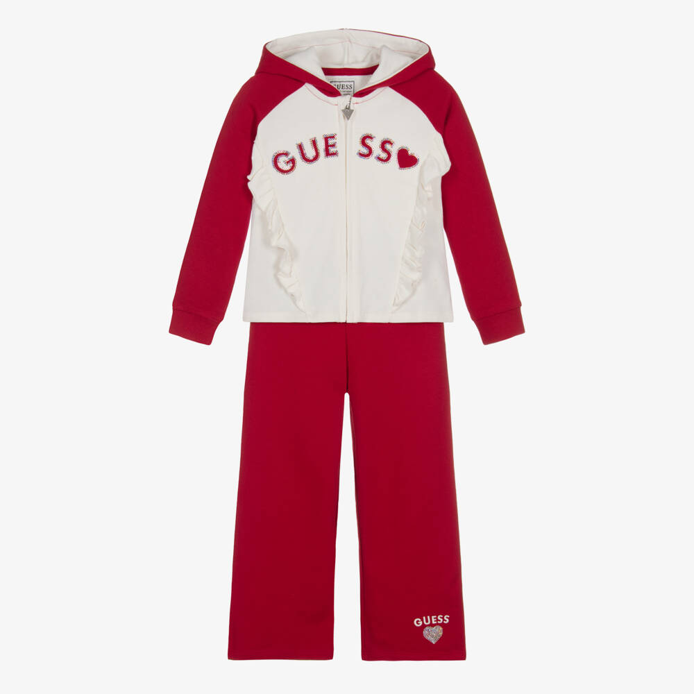 Guess-Girls Red & Ivory Cotton Jersey Tracksuit | Childrensalon