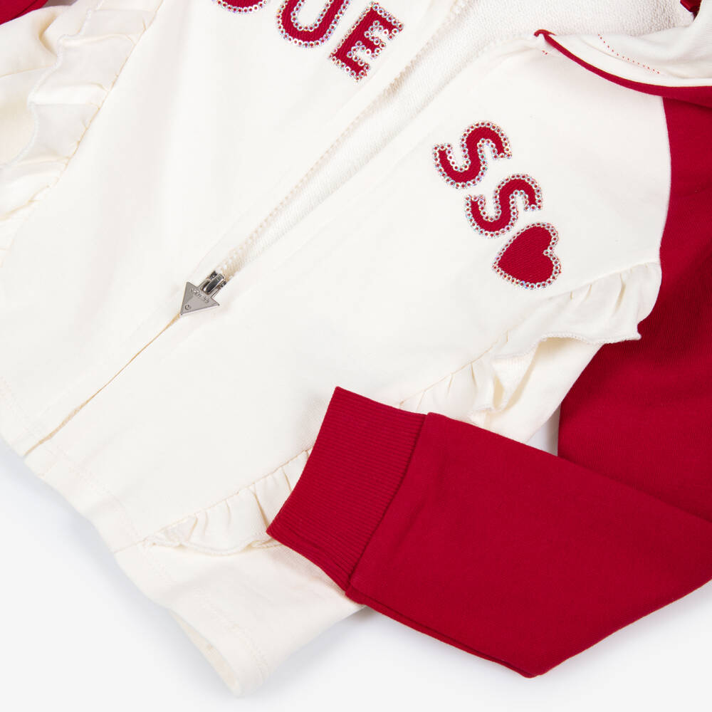 Guess-Girls Red & Ivory Cotton Jersey Tracksuit | Childrensalon
