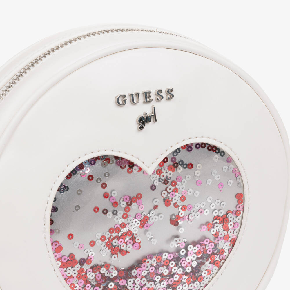 Guess-Girls Round White Sequin Confetti Shoulder Bag (17cm) | Childrensalon
