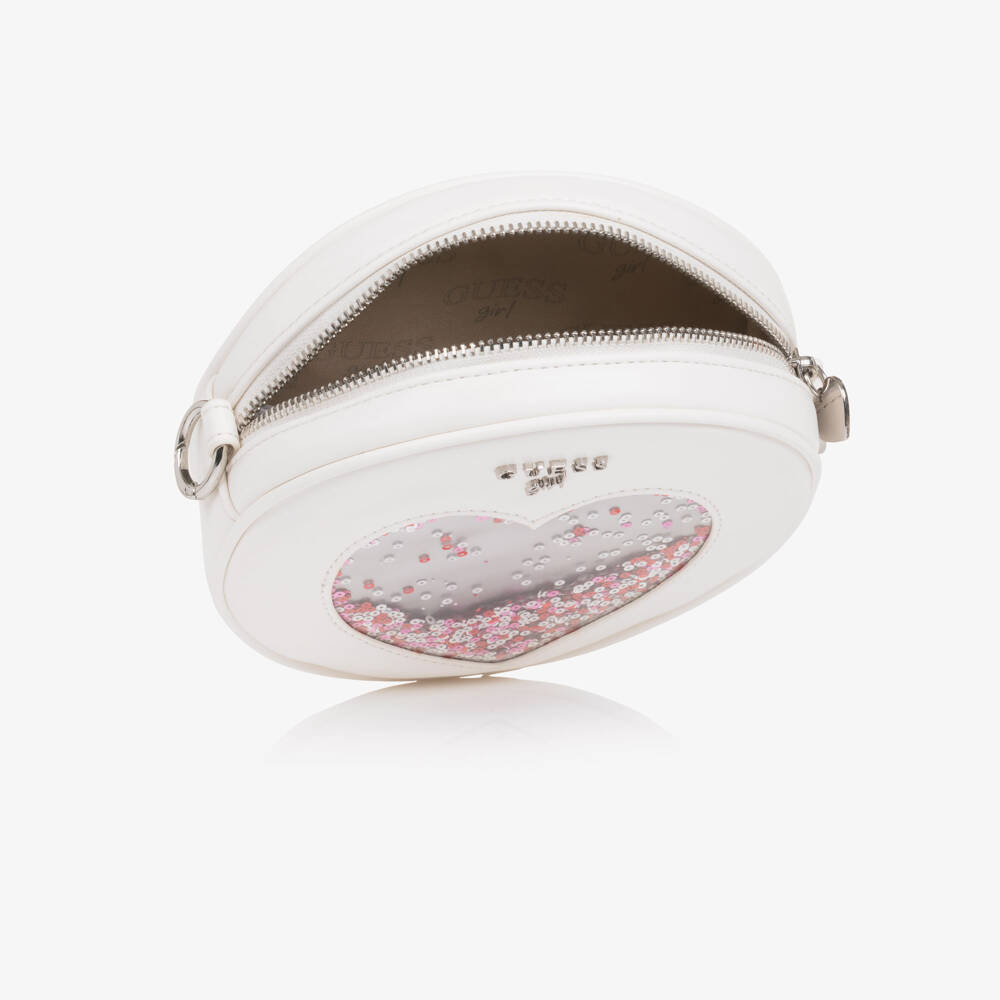 Guess-Girls Round White Sequin Confetti Shoulder Bag (17cm) | Childrensalon