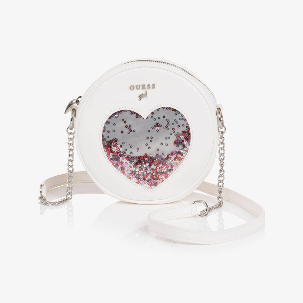 Guess-Girls Round White Sequin Confetti Shoulder Bag (17cm) | Childrensalon