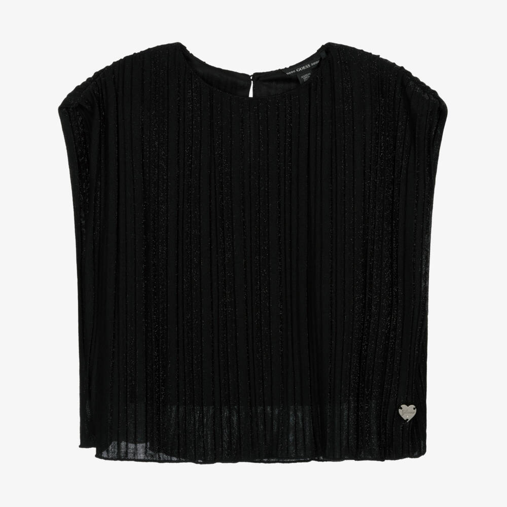 Guess-Girls Shimmery Black Lurex Pleated Top | Childrensalon
