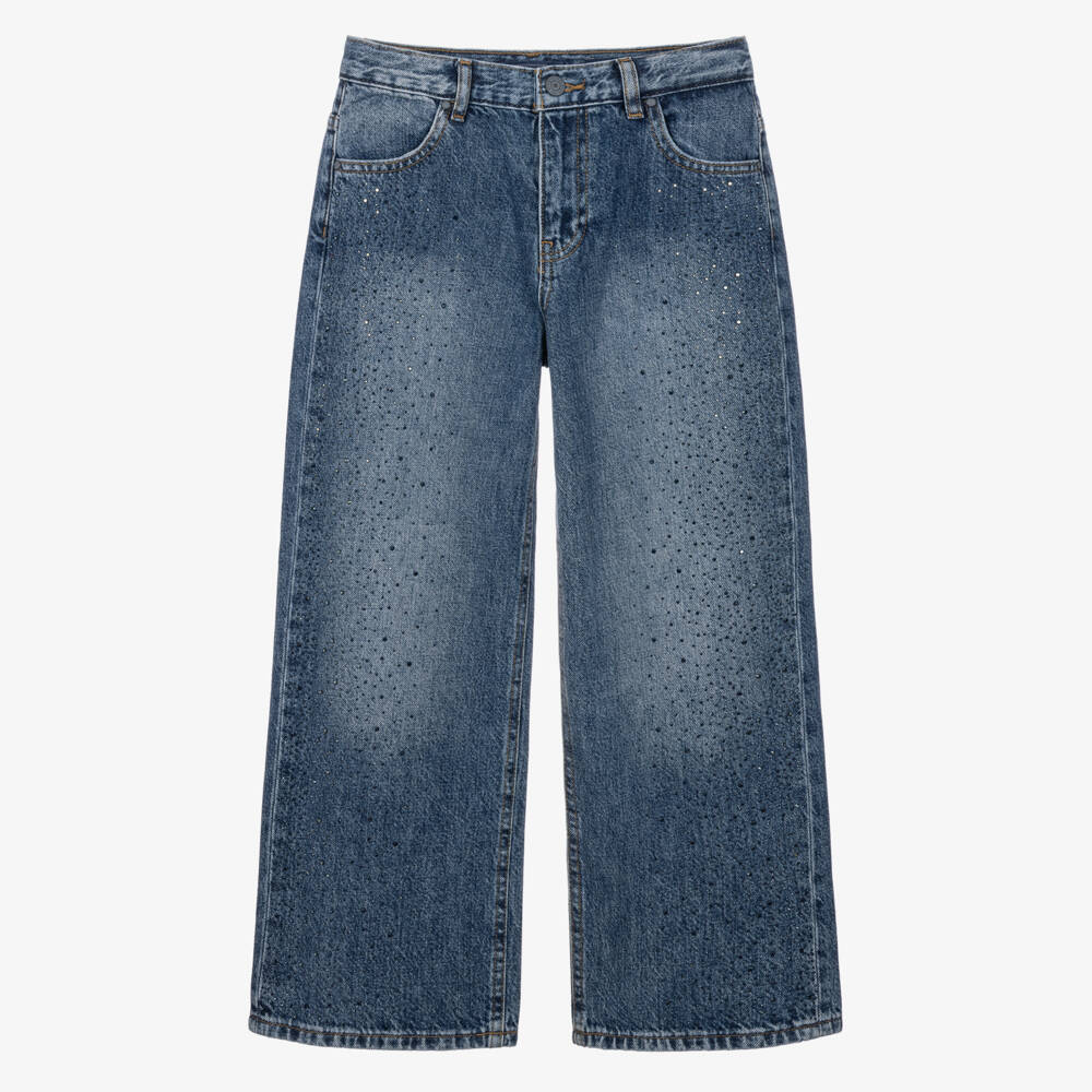 Guess-Girls Sparkly Blue Wide Leg Jeans | Childrensalon