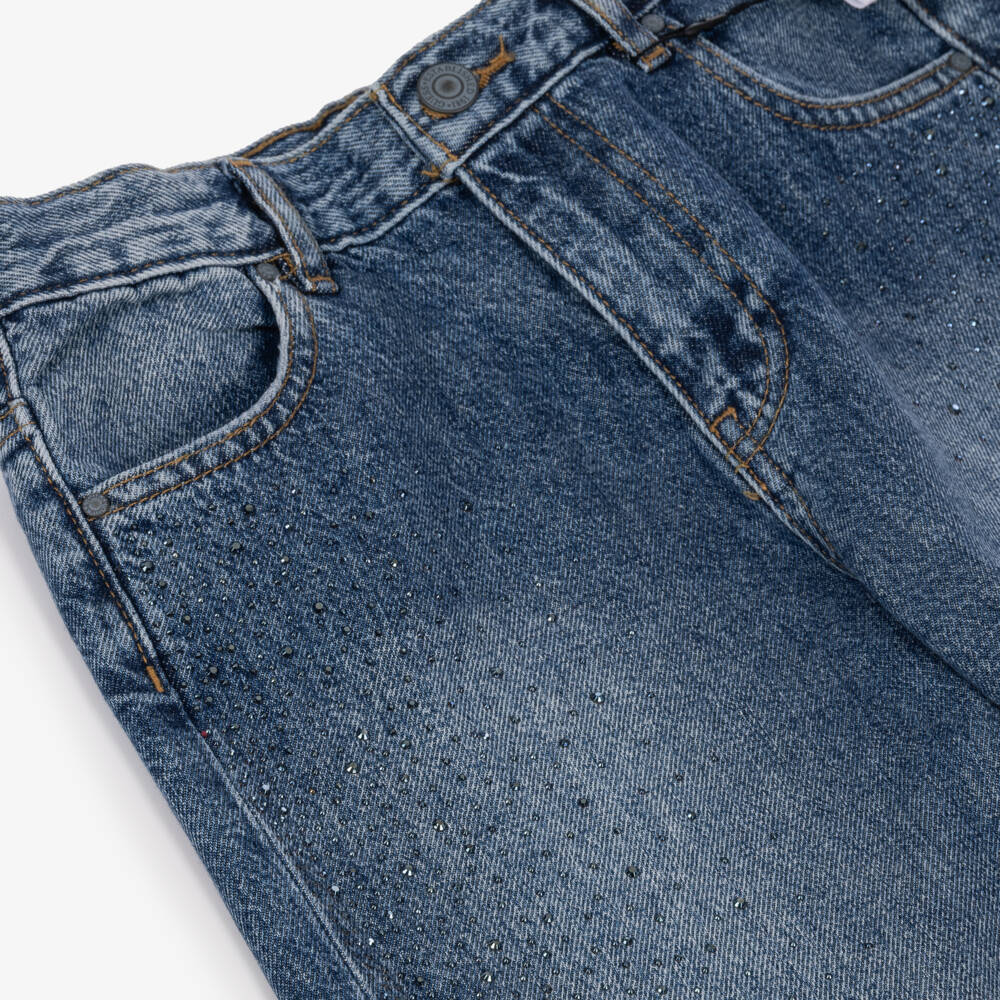 Guess-Girls Sparkly Blue Wide Leg Jeans | Childrensalon