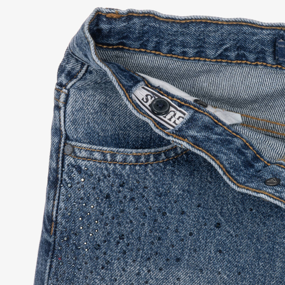 Guess-Girls Sparkly Blue Wide Leg Jeans | Childrensalon