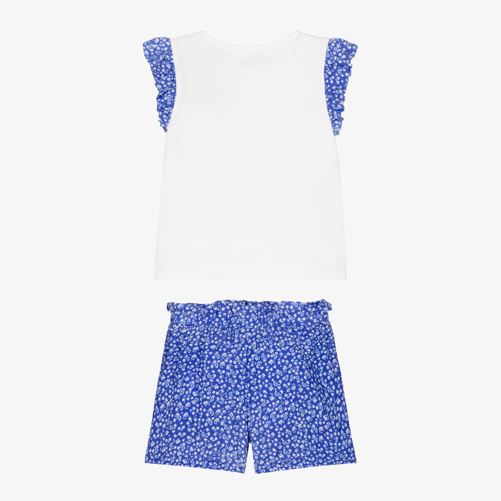 Guess-Girls White & Blue Floral Print Shorts Set | Childrensalon