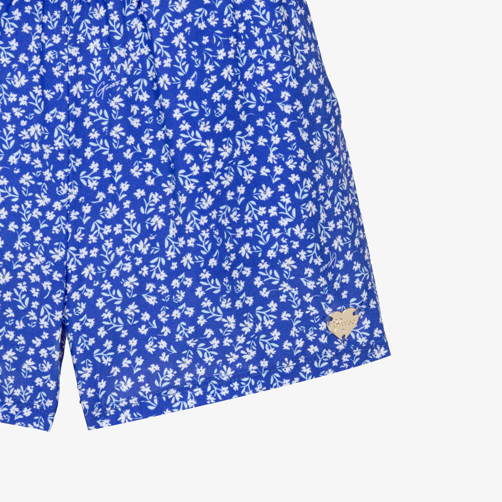 Guess-Girls White & Blue Floral Print Shorts Set | Childrensalon