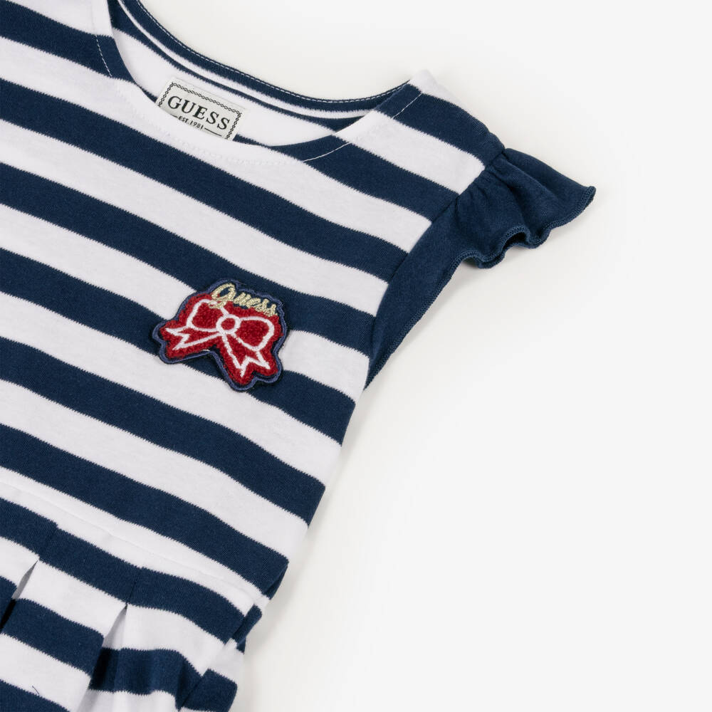 Guess-Girls White & Blue Stripe Cotton Dress | Childrensalon