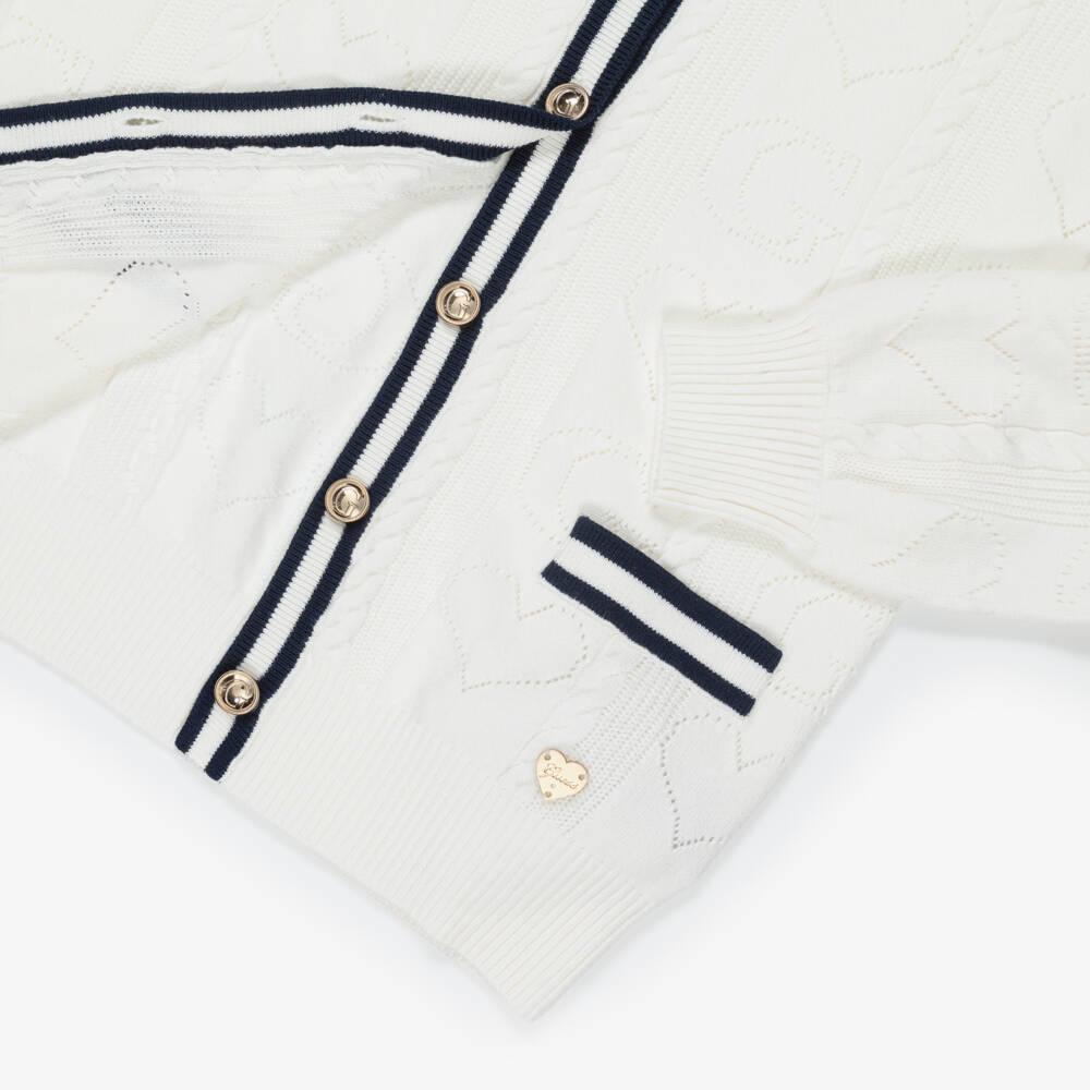 Guess-Girls White Cable Knit Cardigan | Childrensalon
