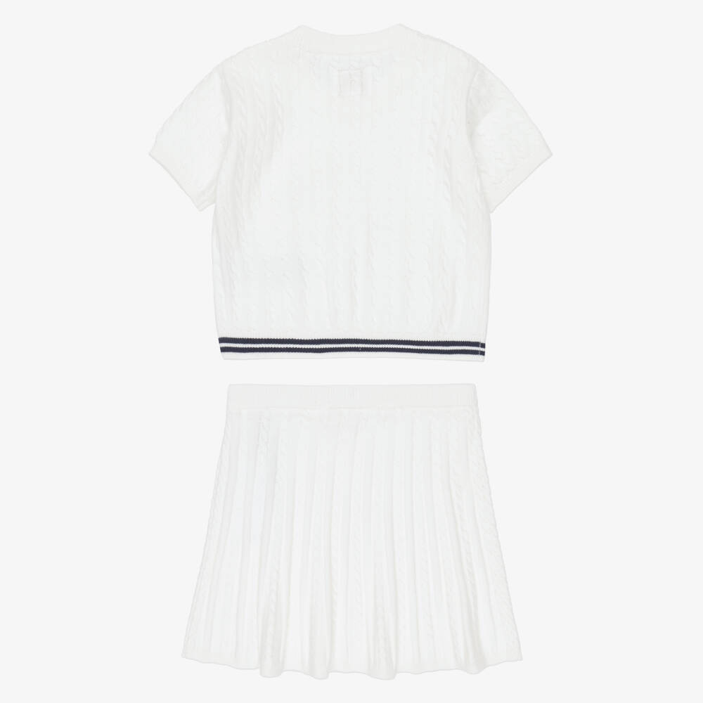 Guess-Girls White Cable Knit Skirt Set with Teddy Bear Motif | Childrensalon