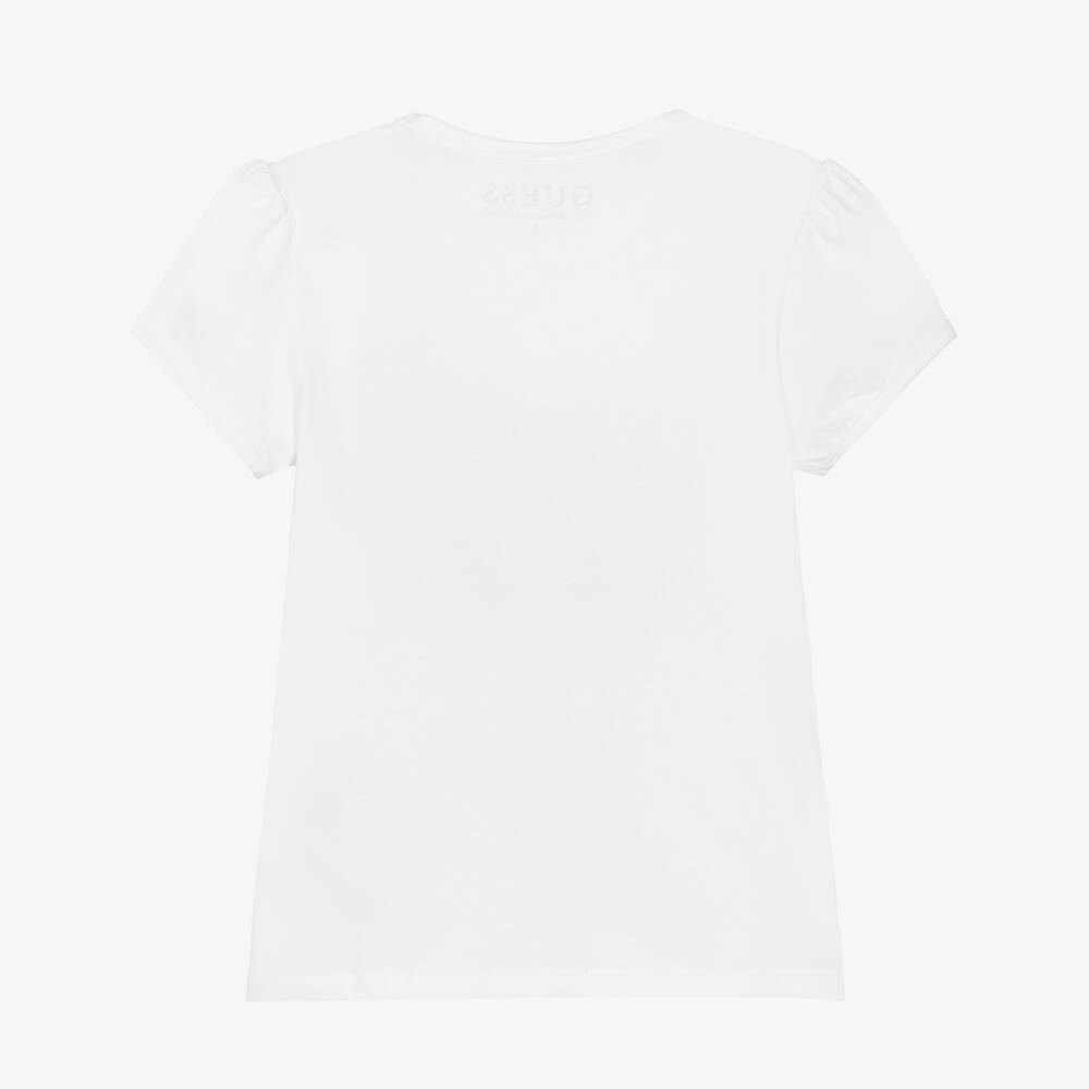 Guess-Girls White Cotton Heart Logo T-Shirt | Childrensalon